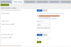 Social Media Auto Publish-Twitter Settings after successful authorization